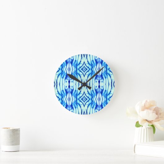 Indigo Blue Gefärbte Krawatte Wall Clock Runde Wanduhr (Zuhause)