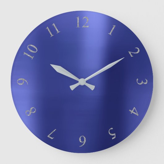 Indigo Blue Glitzer Gray Silver US UK Nummern Große Wanduhr (Vorderseite)