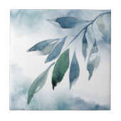 Indigo Blue Green Abstrakte Blätter Fliese (Vorderseite)