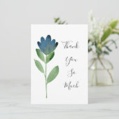 Indigo Blue Green Watercolor Abstrakte Blume Dankeskarte (Stehend Vorderseite)