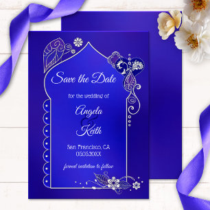 Indigo Blue Lila Henna Save the Date Card