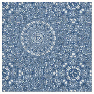 Indigo Blue Mandala Pattern Stoff