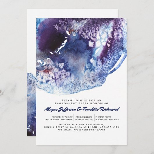 Indigo Blue Modern Watercolor Engagement Party Einladung (Vorne/Hinten)