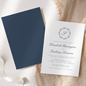 Indigo Blue Monogram Wreath Script Wedding Einladung