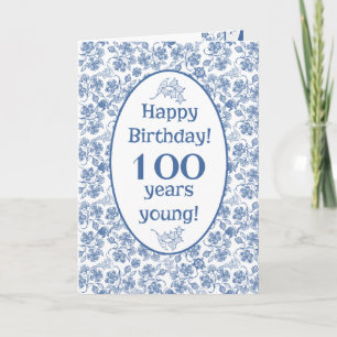 Indigo Blue on White Floral 100. Geburtstagskarte Karte