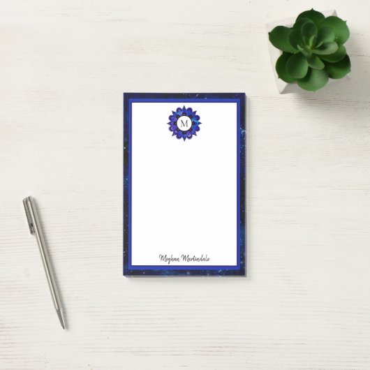 Indigo Blue Outer Space Galaxy Mandala Monogram Post-it Klebezettel (Büro)