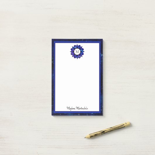Indigo Blue Outer Space Galaxy Mandala Monogram Post-it Klebezettel (Auf Schreibtisch)