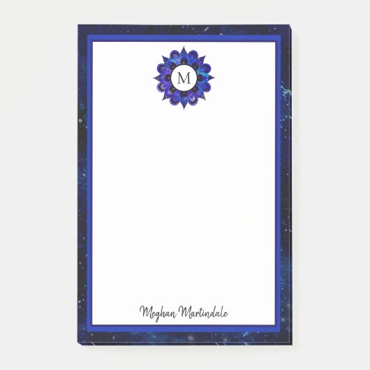 Indigo Blue Outer Space Galaxy Mandala Monogram Post-it Klebezettel (Vorderseite)