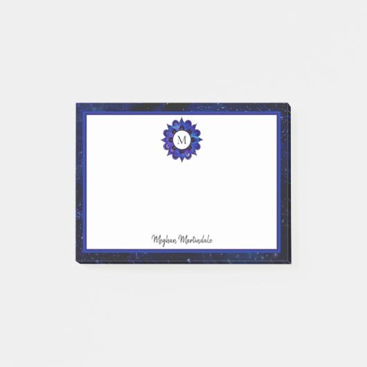 Indigo Blue Outer Space Galaxy Mandala Monogram Post-it Klebezettel (Vorderseite)