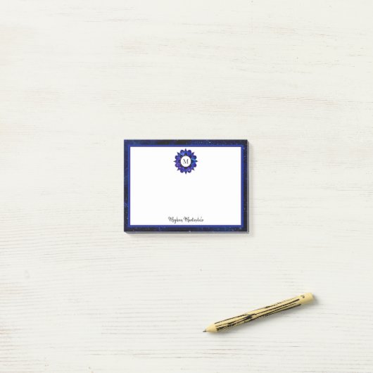 Indigo Blue Outer Space Galaxy Mandala Monogram Post-it Klebezettel (Auf Schreibtisch)