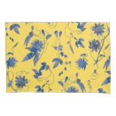 Indigo Blue Passion Blume auf Mustard Yellow Kissenbezug (Vorderseite)