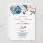 Indigo Blue Peach Rose Bridal Dusche Einladung (Vorderseite)