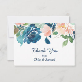 Indigo Blue Peach Rose Hochzeit Vielen Dank Dankeskarte