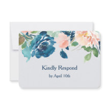 Indigo Blue Peach Rose Wedding RSVP