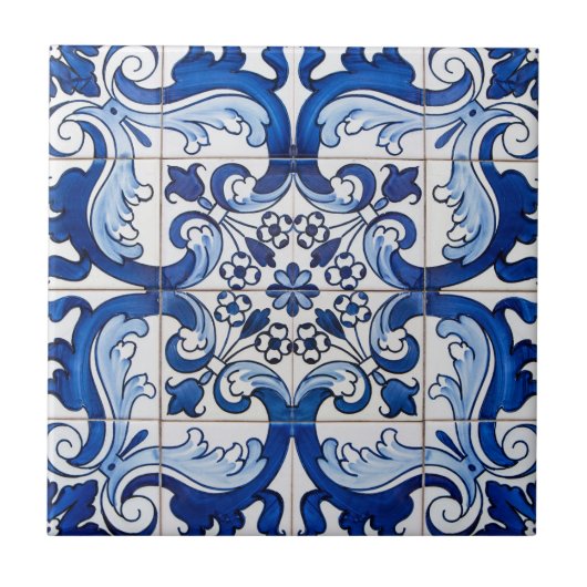 Indigo Blue Portugiesisch Lissabon Azulejo Decorat Fliese (Vorderseite)