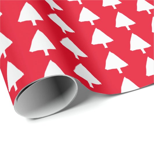 Indigo Blue Red White Christmas Tree Muster Geschenkpapier (Rolleneckpunkt)