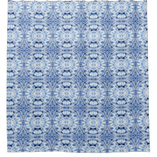 Indigo Blue Shibori Gefärbte Krawatte Muster Wasse Duschvorhang
