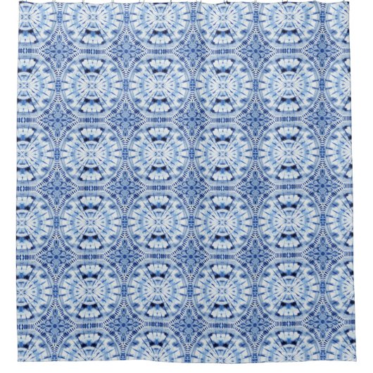 Indigo Blue Shibori Gefärbte Krawatte Muster Wasse Duschvorhang (Vorderseite)