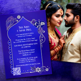 Indigo Blue Silver Henna Foto nach Hochzeit Einladung