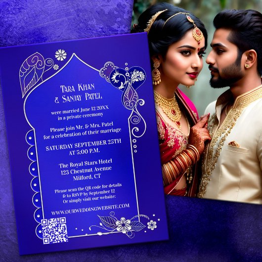 Indigo Blue Silver Henna Foto nach Hochzeit Einladung