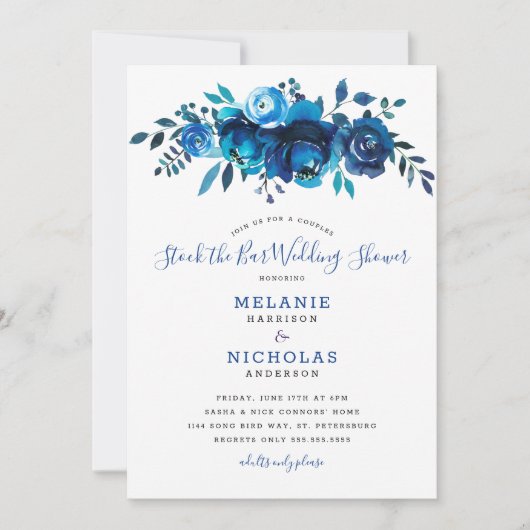 Indigo Blue Stock der Bar Polterabend Einladung (Vorderseite)