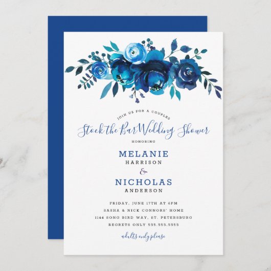 Indigo Blue Stock der Bar Polterabend Einladung (Vorne/Hinten)