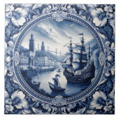 Indigo Blue Tiles zeigen Meereslandschaft Fliese (Vorderseite)