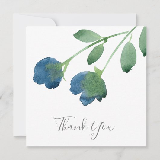 Indigo Blue und Green Watercolor Blume Vielen Dank Dankeskarte (Vorderseite)