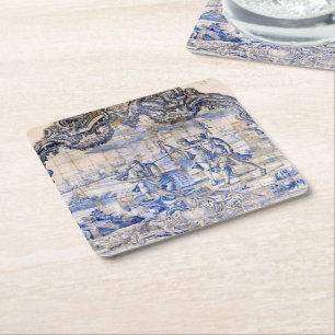 Indigo Blue Vintag Azulejo Antique Shabby Chic Rechteckiger Pappuntersetzer