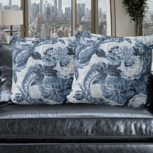 Indigo Blue Vintage Botanical Floral Toile 5 Kissen