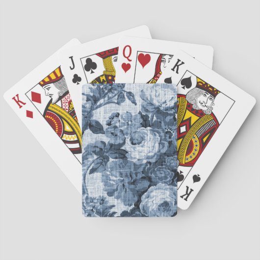 Indigo Blue Vintage Floral Toile Fabric No.4 Spielkarten (Rückseite)