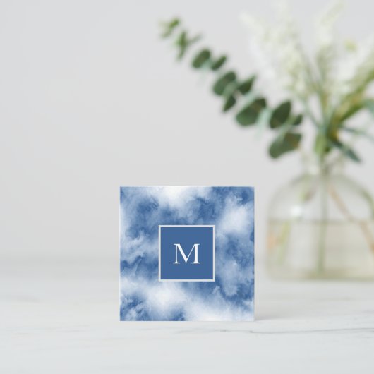 Indigo Blue Watercolor Abstrakt Quadratische Visitenkarte (Stehend Vorderseite)