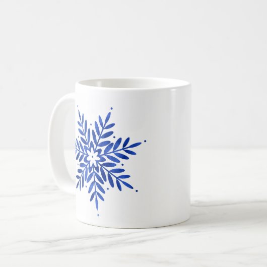Indigo Blue Watercolor Abstrakt Snowflake Kaffeetasse (Vorderseite Links)