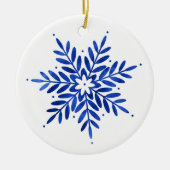 Indigo Blue Watercolor Abstrakt Snowflake Keramik Ornament (Vorne)