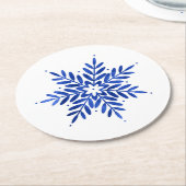 Indigo Blue Watercolor Abstrakt Snowflake Runder Pappuntersetzer (Angewinkelt)
