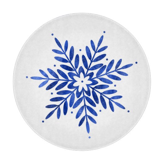 Indigo Blue Watercolor Abstrakt Snowflake Schneidebrett (Vorderseite)