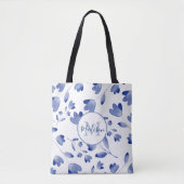 Indigo Blue Watercolor Blume Stems Muster Tasche (Vorderseite)