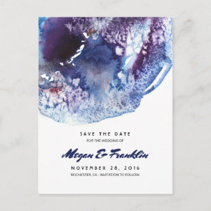 Indigo Blue Watercolor Crystals Save the Date Ankündigungspostkarte