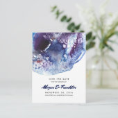Indigo Blue Watercolor Crystals Save the Date Ankündigungspostkarte (Stehend Vorderseite)