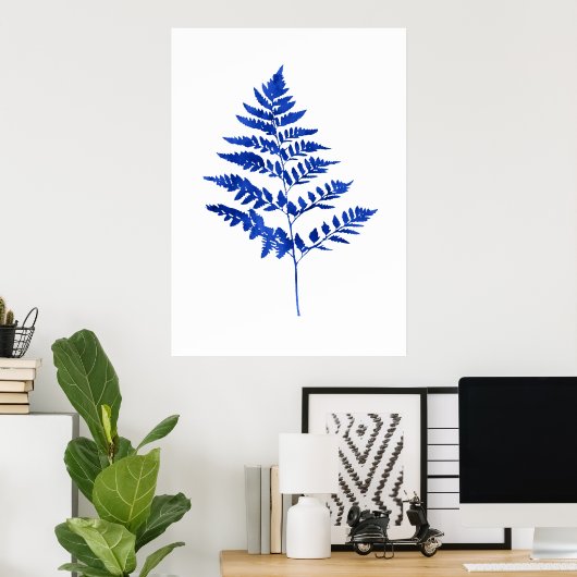 Indigo Blue Watercolor Fern Leaves Poster (Heimbüro)