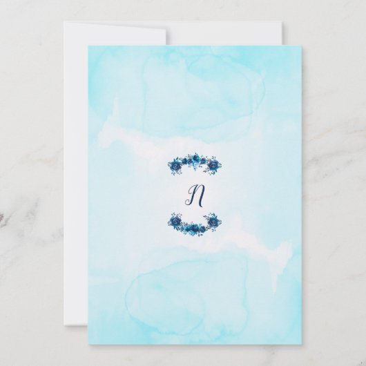 Indigo Blue Watercolor Rustikale Blumengeburt Einladung (Rückseite)