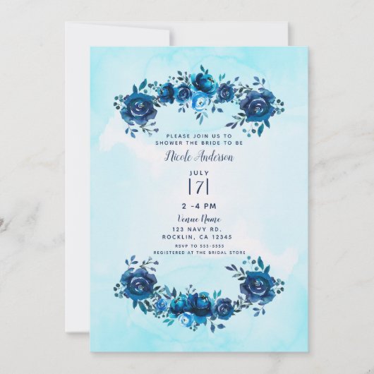 Indigo Blue Watercolor Rustikales Brautparty Einladung (Vorderseite)