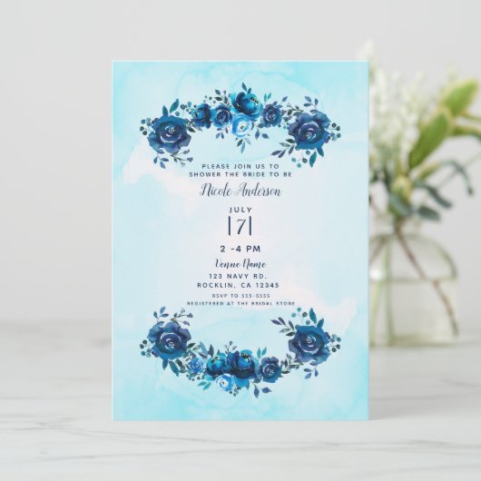 Indigo Blue Watercolor Rustikales Brautparty Einladung (Stehend Vorderseite)