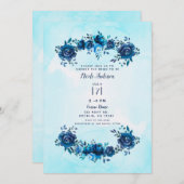 Indigo Blue Watercolor Rustikales Brautparty Einladung (Vorne/Hinten)