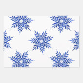 Indigo Blue Watercolor Snowflake Muster Geschenkpapier Set (Vorderseite)