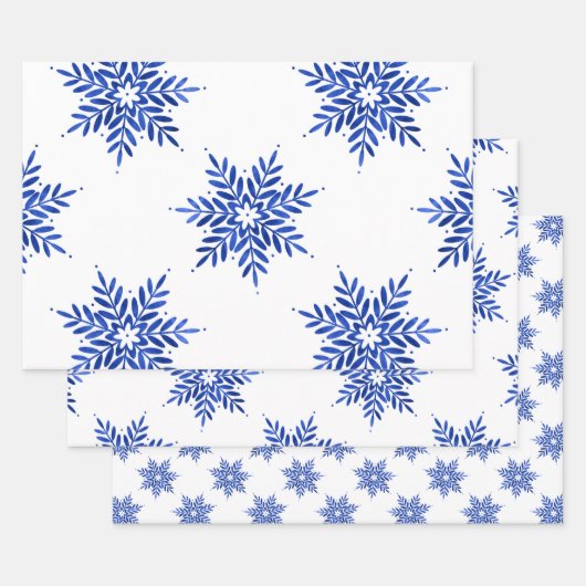 Indigo Blue Watercolor Snowflake Muster Geschenkpapier Set (Set)