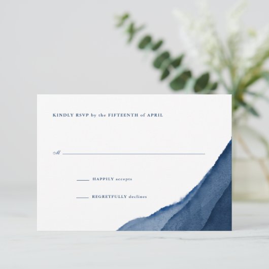 Indigo Blue Watercolor Wedding RSVP (Stehend Vorderseite)