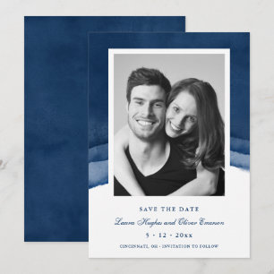 Indigo Blue Watercolor Wedding Save the Date Cards Einladung