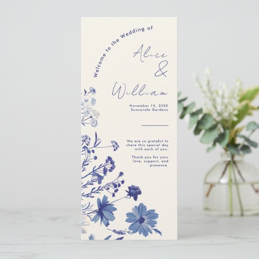 Indigo Blue Wedding Programmkarte (Stehend Vorderseite)