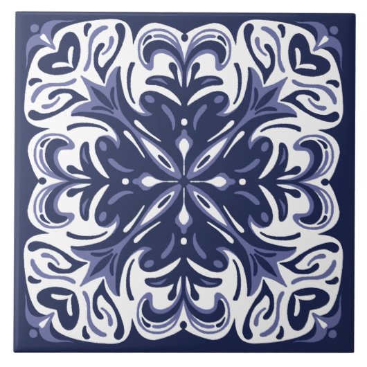 Indigo Blue White Azulejo Mittelmeer Fliese (Vorderseite)